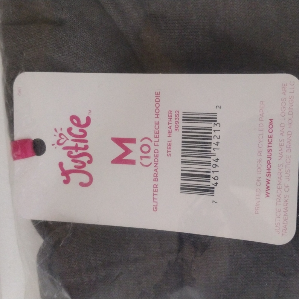 Justice Graphic Hoodie Glitter Branded Fleece. M(10) - Picture 4 of 15
